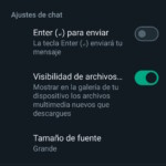 Captura de los ajustes de Whatsapp