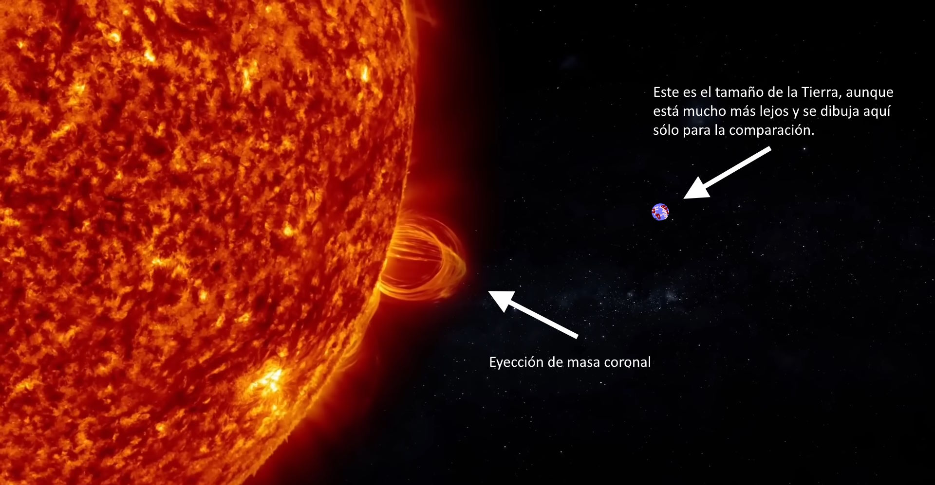 Enorme llamarada solar que provoca una eyección de masa coronal hacia el Sistema Solar