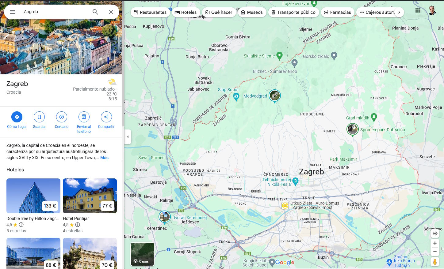 Captura de Zagreb en Google Maps