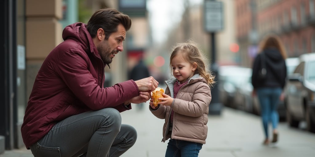 Un cipollo quitándole la merienda a una criaturica en la calle