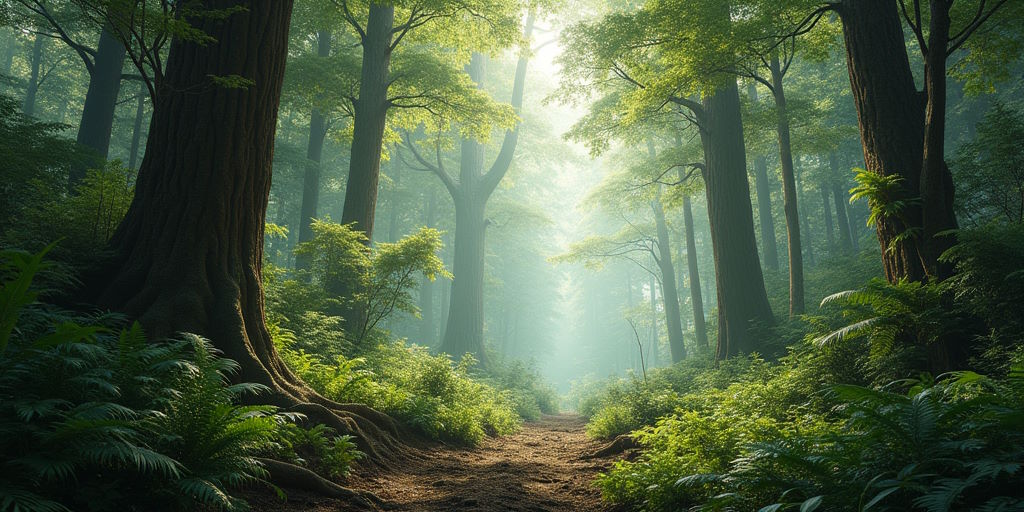 Camino frecuentado por los dinosaurios en un bosque jurásico