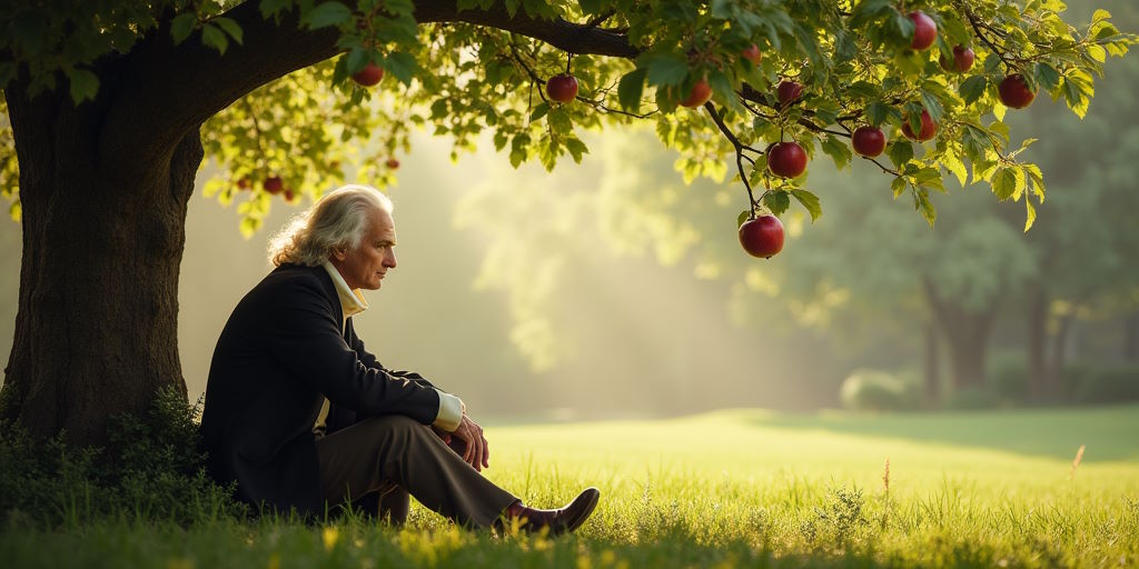 Isaac Newton momentos antes de descubrir la Ley de la Gravitación Universal