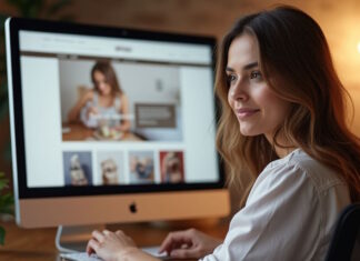 Mujer navegando en la página de una tienda online con intención de comprar algo