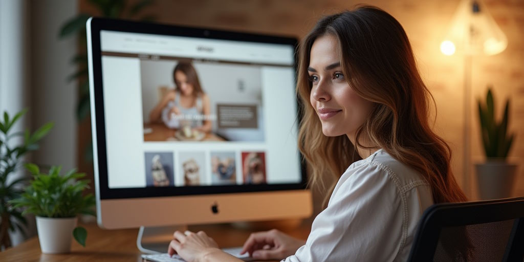 Mujer navegando en la página de una tienda online con intención de comprar algo