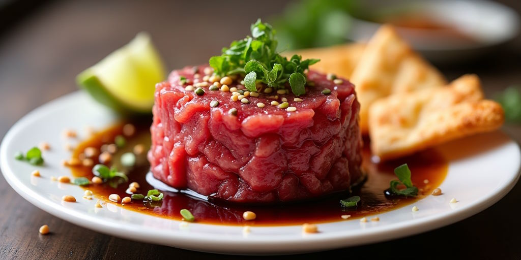 Tartar de atún rojo con salsa de soja y sésamo