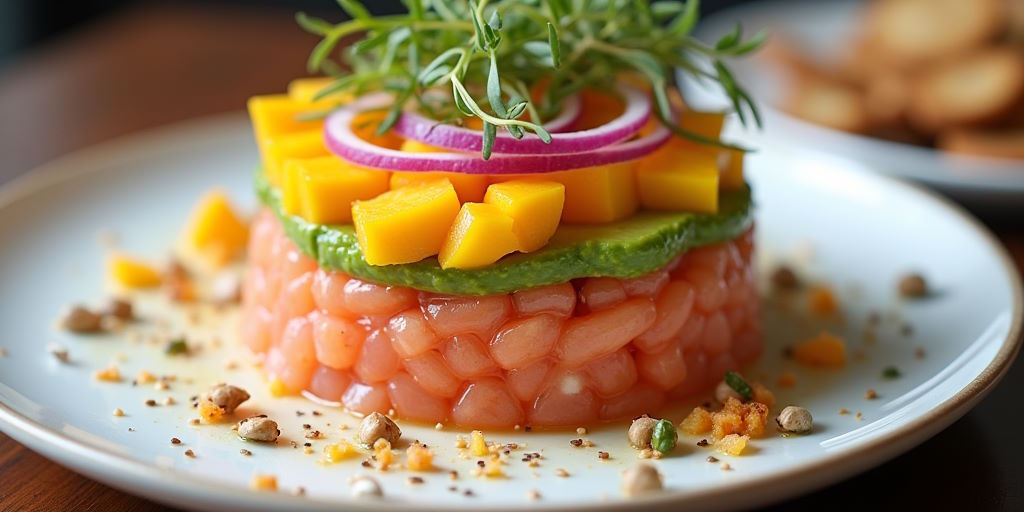 Tartar de salmón con aguacate y mango