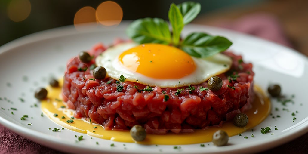 Tartar de ternera con alcaparras y mostaza de Dijon