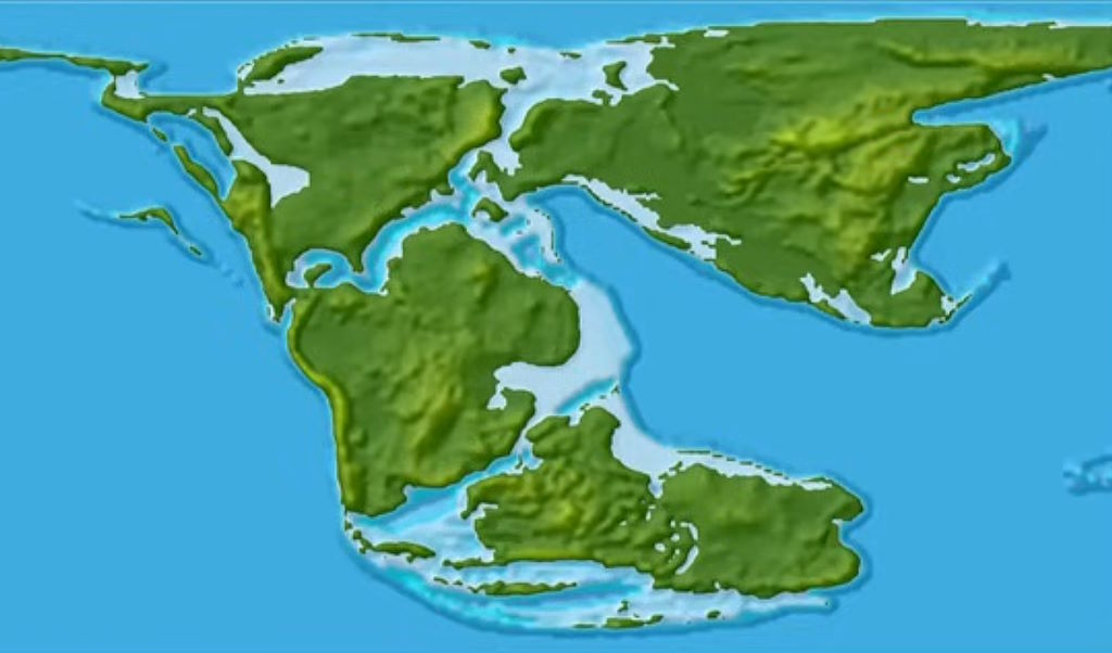 Posible estado de la deriva continental hace 165 millones de años en el Jurásico Medio