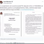 Tweet de Irene Montero publicando sentencia condenatoria